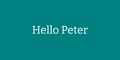 size 400x200, background #008080, color #ffffff, text Hello Peter